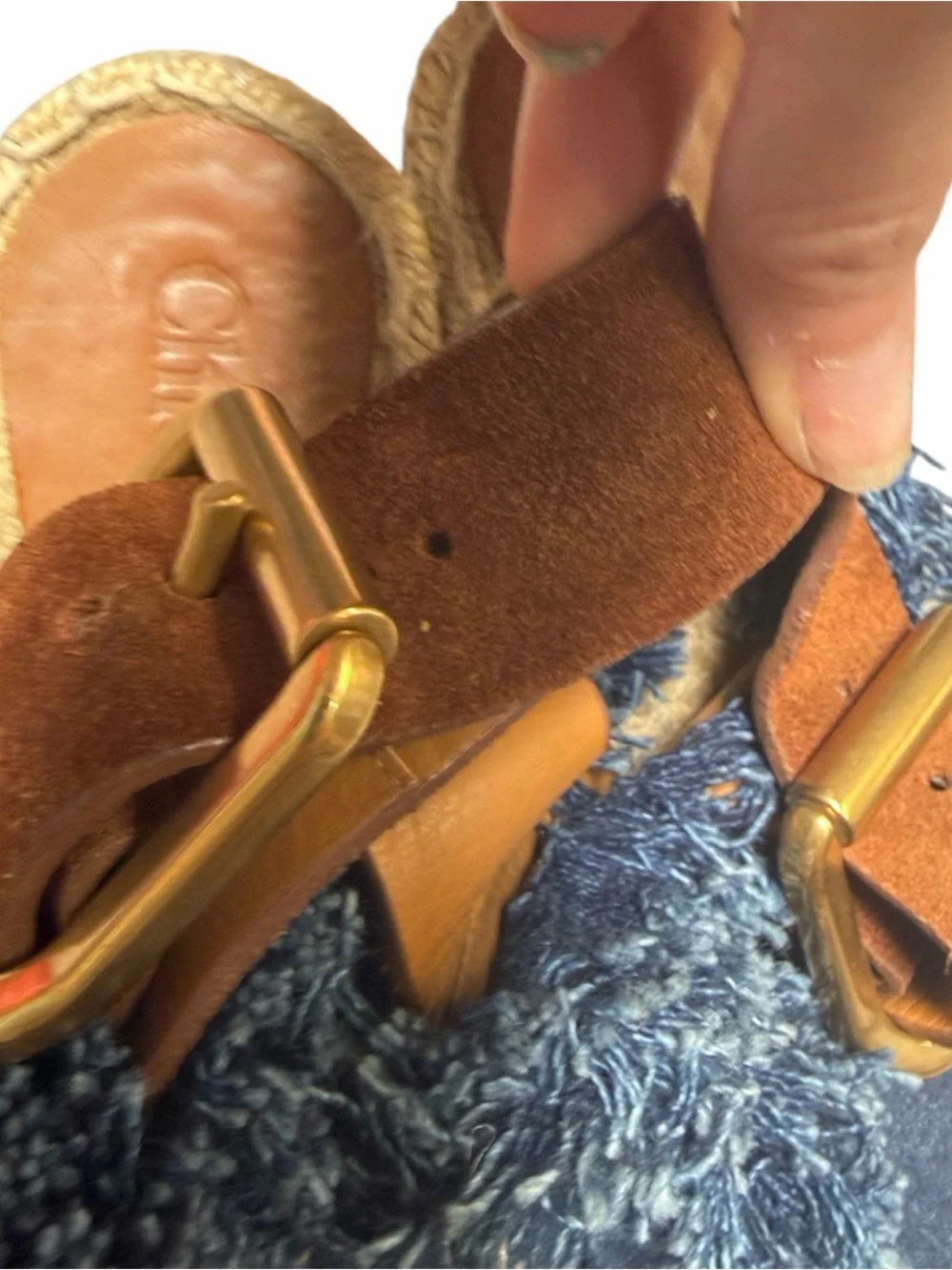 Chloé Blue Denim Fringe Wedge Sandals Size EU 36